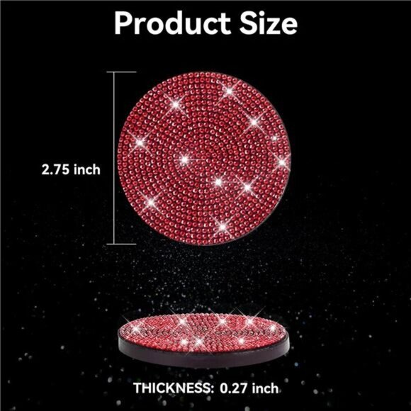 Car Cup Coasters Bling 2-Pack Universal Non-Slip Cup Holder Vehicle Diamond Red - Picture 2 of 7
